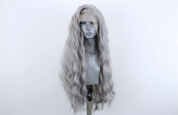Grey Long Center-Parted Wavy Wig