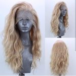 Long Natural Curly Glueless Lace Front Wig, Golden Blonde, Left Part, Heat Resistant Fiber Hair, for Daily or Party Use
