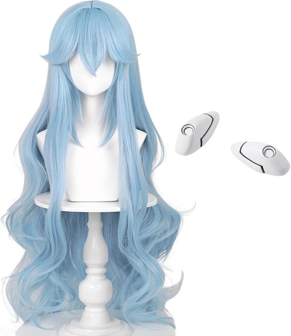 Mermaid Ice Blue Wig for Costume Cosplay, Includes Hairpin, Anime Long Curly Fluffy Halloween Wig, with Wig Cap