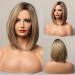 Gradient grey-gold shoulder-length bob wig