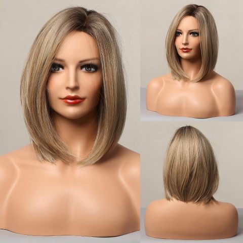 Gradient grey-gold shoulder-length bob wig
