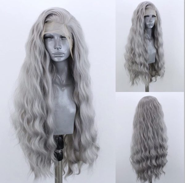 Grey Long Center-Parted Wavy Wig