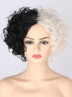 Cruella Short Curly Black and Blonde Cosplay Wig