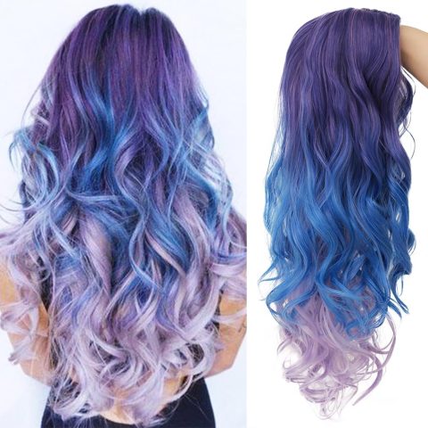 Blue-Purple Mixed Color Long Wavy Wig