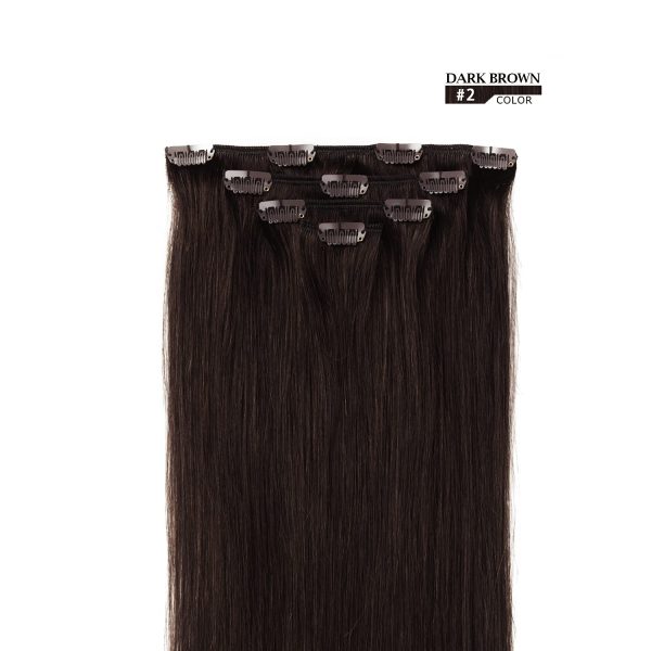 12" Silky Straight Human Hair Clip-Ins, Dark Brown