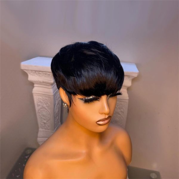 Natural black fully machine-knitted short bob wig