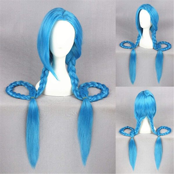 Halloween Cosplay Wig, 120cm (47") Long, Blue, Thick Synthetic, Party Wig with 2 Braids, for Men & Women