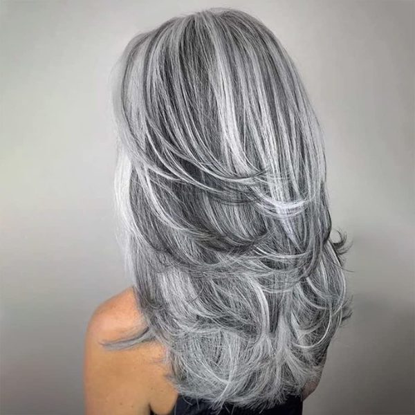 Silver-Gray Layered Wavy Wig