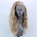 Long Natural Curly Glueless Lace Front Wig, Golden Blonde, Left Part, Heat Resistant Fiber Hair, for Daily or Party Use