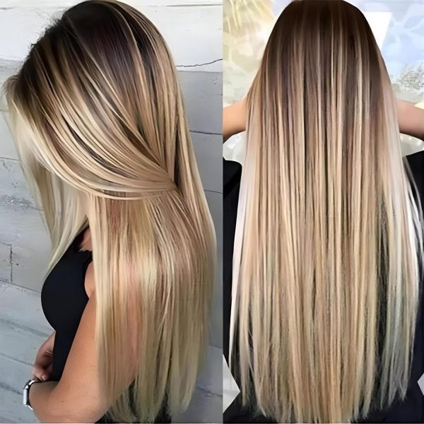 Gradient Brown-Gold Long Straight Wig