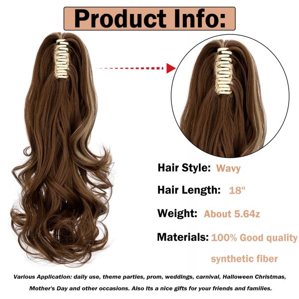 18" Claw Clip Wavy Ponytail, Ash Blonde Mix