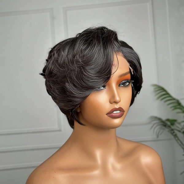 Side-parted lace front pixie cut wig