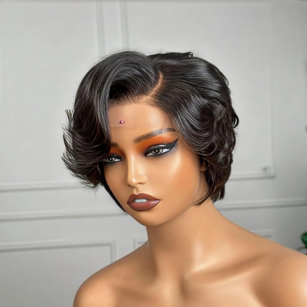 Side-parted lace front pixie cut wig