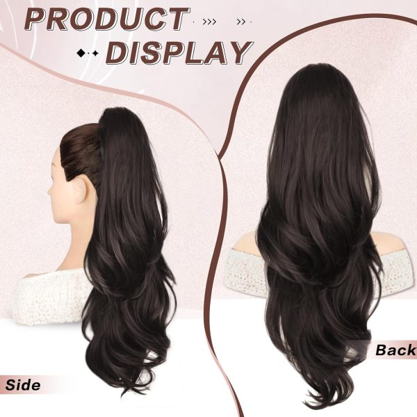 26" Drawstring Wavy Ponytail Extension, Dark Brown