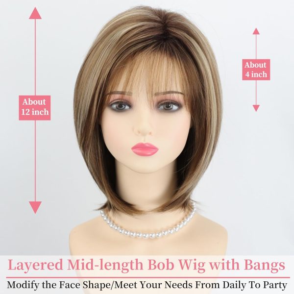 Brown layered medium-length bob wig