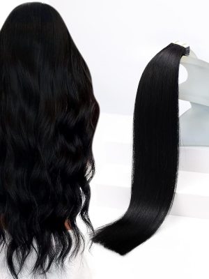 22" Jet Black Tape-In Human Hair, 20Pcs 50g