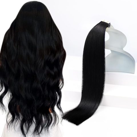 22" Jet Black Tape-In Human Hair, 20Pcs 50g