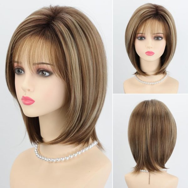 Brown layered medium-length bob wig