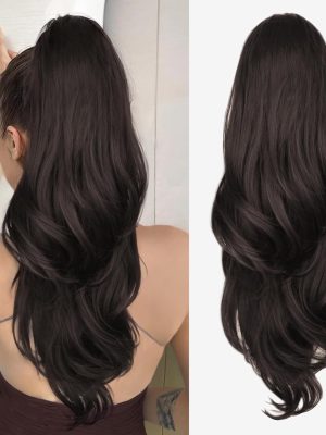 26" Drawstring Wavy Ponytail Extension, Dark Brown