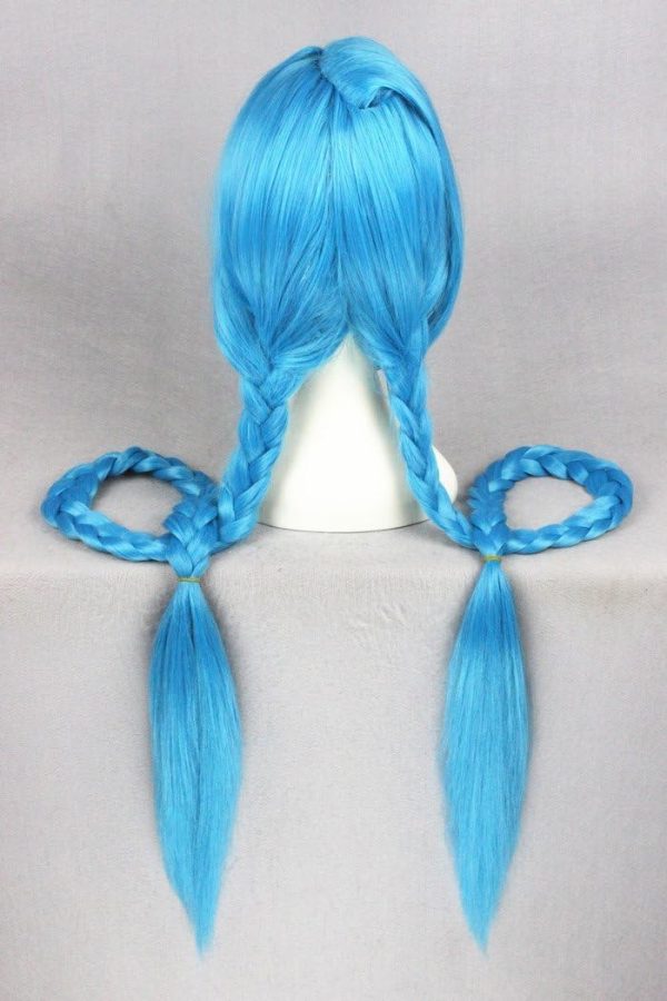 Halloween Cosplay Wig, 120cm (47") Long, Blue, Thick Synthetic, Party Wig with 2 Braids, for Men & Women