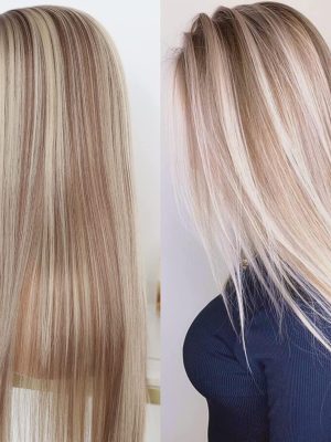 Highlight Ash Blonde Lace Front Wig, Glueless, Long Straight Ombre Brown Mixed Blonde, 13x4 Synthetic Lace Front, 150 Density, 24 Inches, for All Women