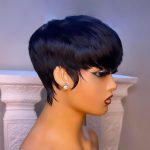 Natural black fully machine-knitted short bob wig