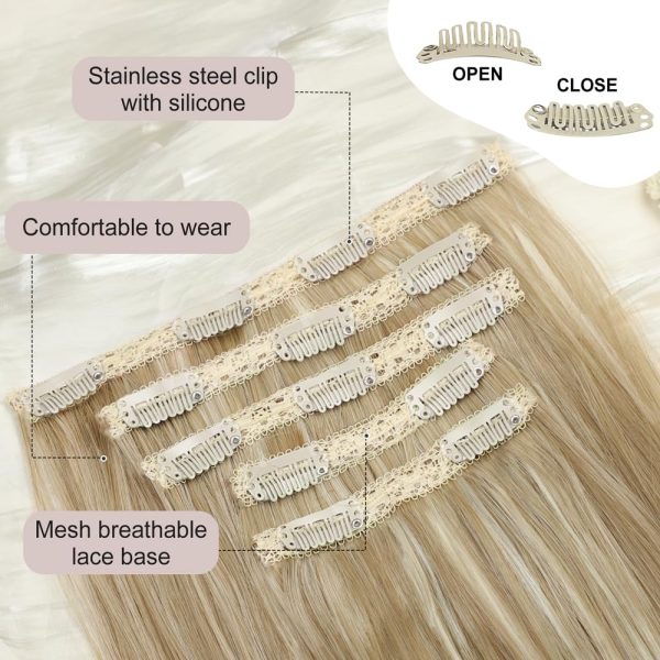 20" Soft Lace Weft Clip-Ins, Dirty Blonde Mix