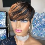 Black and brown two-tone layered pixie cut wig