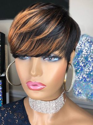 Black and brown two-tone layered pixie cut wig
