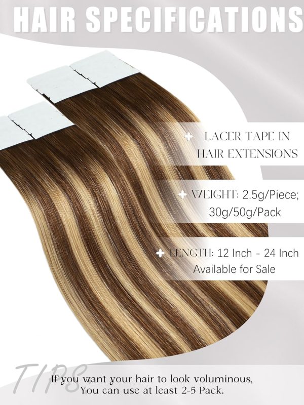 16" Balayage Tape-In Hair, Chocolate to Caramel Blonde