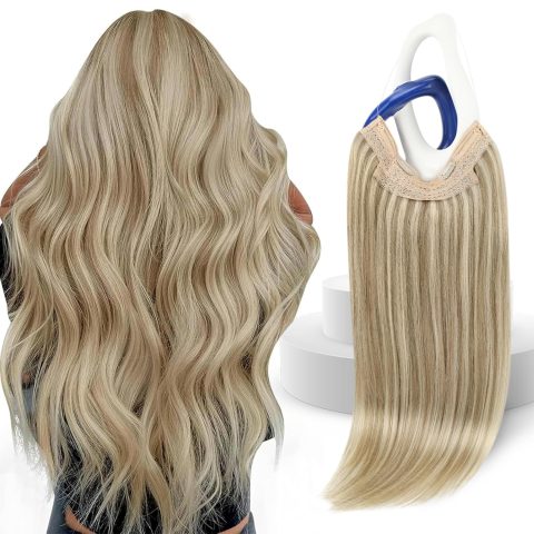 18" Invisible Wire Human Hair Extensions, Golden Blonde