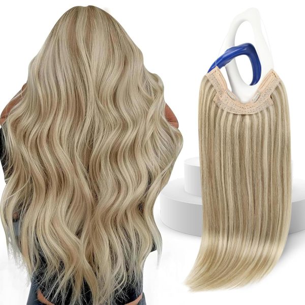18" Invisible Wire Human Hair Extensions, Golden Blonde