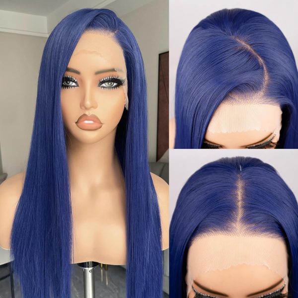 Dark Blue Glue-Free Long Straight Wig