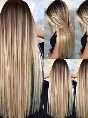 Gradient Brown-Gold Long Straight Wig
