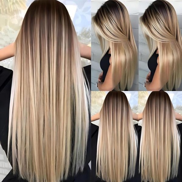 Gradient Brown-Gold Long Straight Wig