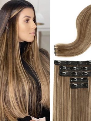 24" Synthetic Lace Weft Clip-Ins, Chocolate/Golden Blonde
