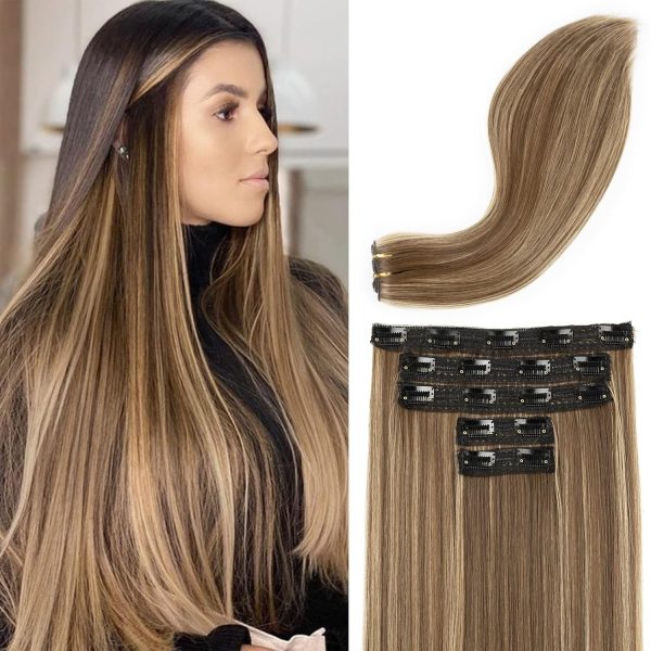 24" Synthetic Lace Weft Clip-Ins, Chocolate/Golden Blonde