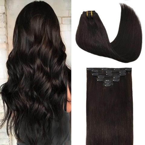 18" 120g Real Human Hair Clip-Ins, 7Pcs Dark Brown