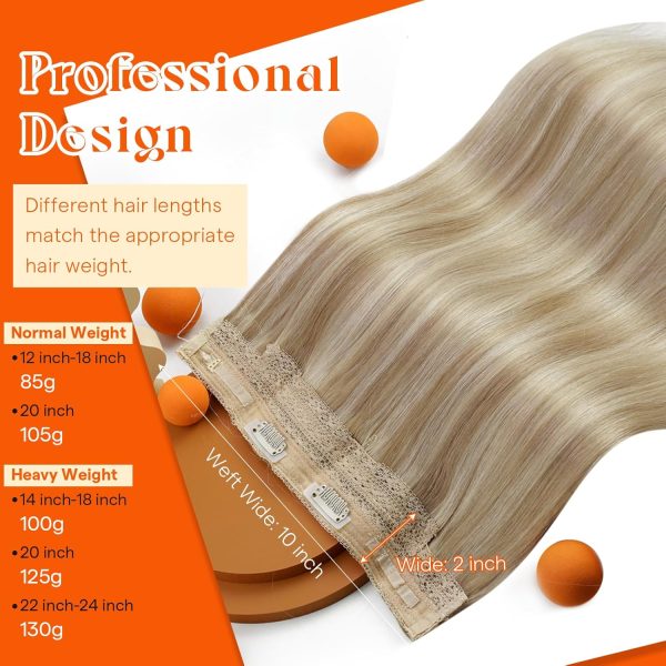 18" Invisible Wire Human Hair Extensions, Golden Blonde