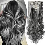 24" Synthetic Wavy Clip-Ins, Black/Silver Grey Mix