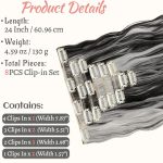 24" Synthetic Wavy Clip-Ins, Black/Silver Grey Mix