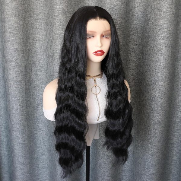 Black Long Center-Parted Wavy Wig